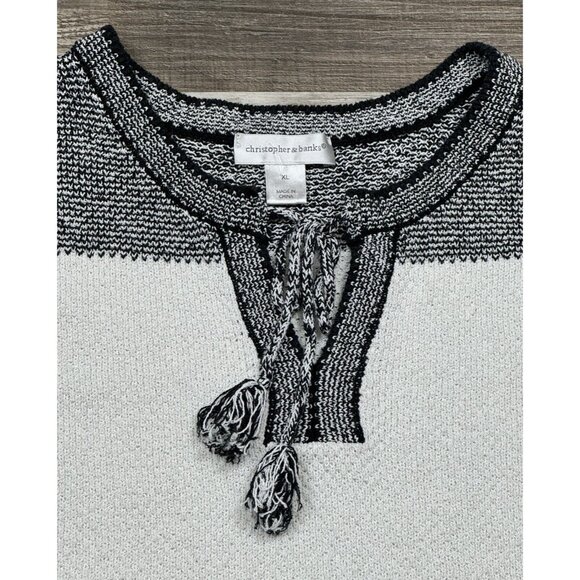 Christopher & Banks Womens Black White Tassel Pullover Sweater Short Sleeve XL - Picture 7 of 14